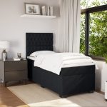 Pat box spring cu saltea, negru, 100×200 cm, catifea