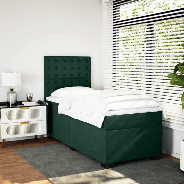 Pat box spring cu saltea, verde închis, 100×200 cm, catifea