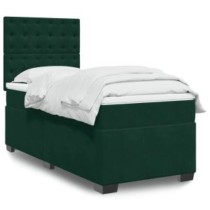Pat box spring cu saltea, verde închis, 100×200 cm, catifea