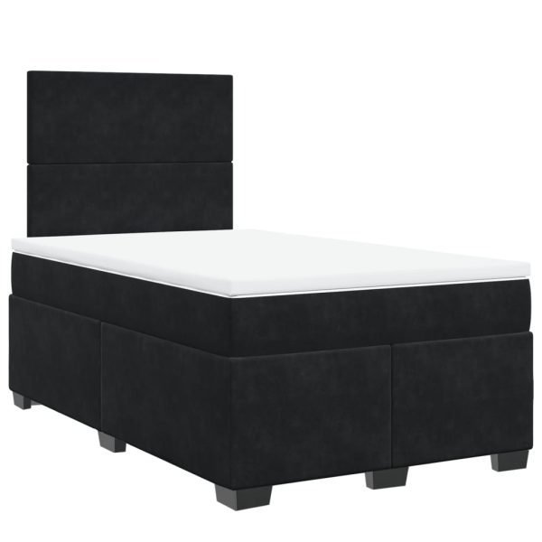 Pat box spring cu saltea, negru, 120×190 cm, catifea