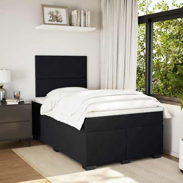Pat box spring cu saltea, negru, 120×190 cm, catifea
