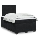 Pat box spring cu saltea, negru, 120×190 cm, catifea
