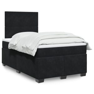 Pat box spring cu saltea, negru, 120×190 cm, catifea