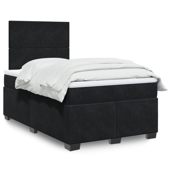 Pat box spring cu saltea, negru, 120×190 cm, catifea