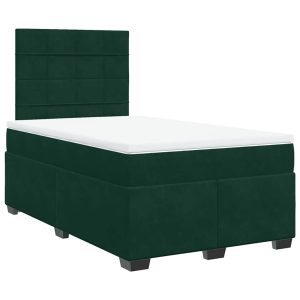 Pat box spring cu saltea, verde închis, 120×190 cm, catifea