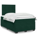 Pat box spring cu saltea, verde închis, 120×190 cm, catifea