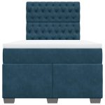 Pat box spring cu saltea, albastru, 120×190 cm, catifea