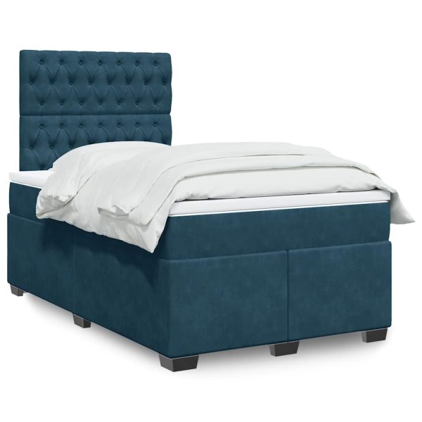Pat box spring cu saltea, albastru, 120×190 cm, catifea
