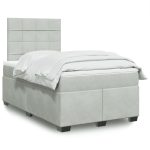 Pat continental cu saltea, gri deschis, 120×200 cm, catifea