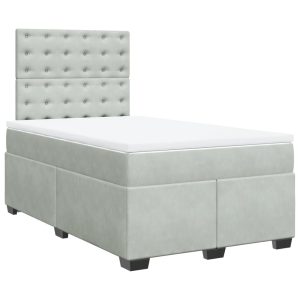 Pat continental cu saltea, gri deschis, 120×200 cm, catifea