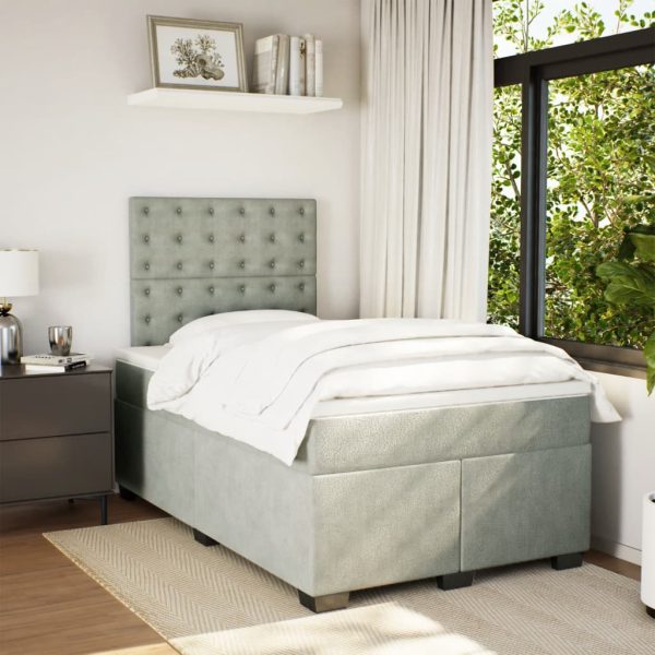 Pat continental cu saltea, gri deschis, 120×200 cm, catifea
