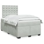 Pat continental cu saltea, gri deschis, 120×200 cm, catifea