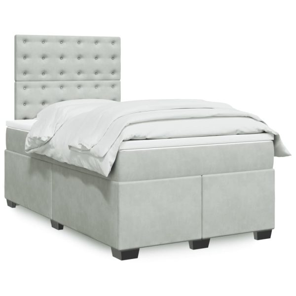 Pat continental cu saltea, gri deschis, 120×200 cm, catifea