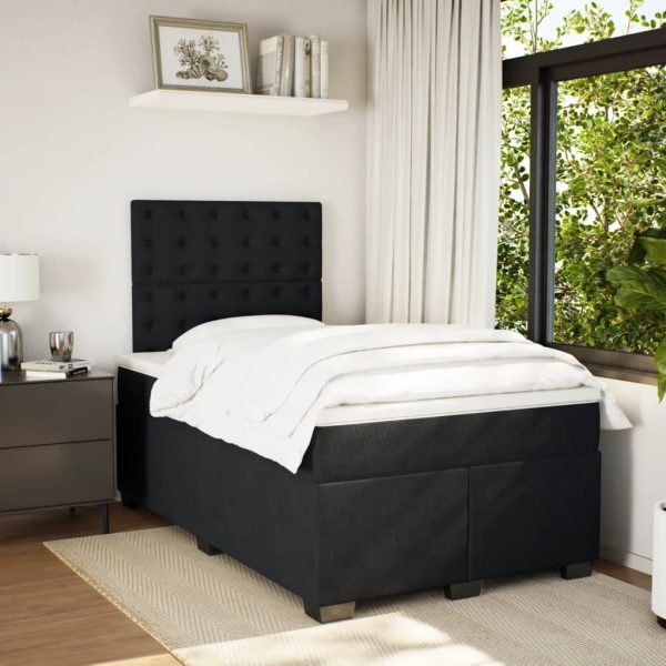 Pat box spring cu saltea, negru, 120×200 cm, catifea
