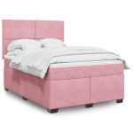 Pat box spring cu saltea, roz, 140×190 cm, catifea