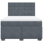 Pat box spring cu saltea, gri închis, 140×190 cm, catifea