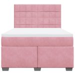 Pat box spring cu saltea, roz, 140×190 cm, catifea