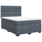 Pat box spring cu saltea, gri închis, 140×190 cm, catifea