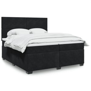 Pat box spring cu saltea, negru, 200×200 cm, catifea