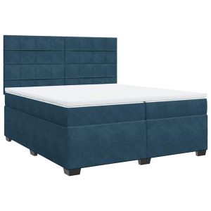Pat box spring cu saltea, albastru, 200×200 cm, catifea
