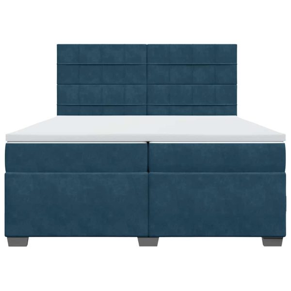 Pat box spring cu saltea, albastru, 200×200 cm, catifea
