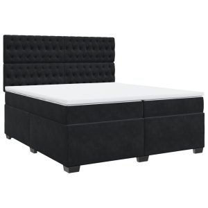 Pat box spring cu saltea, negru, 200×200 cm, catifea