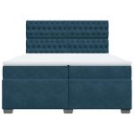 Pat box spring cu saltea, albastru, 200×200 cm, catifea