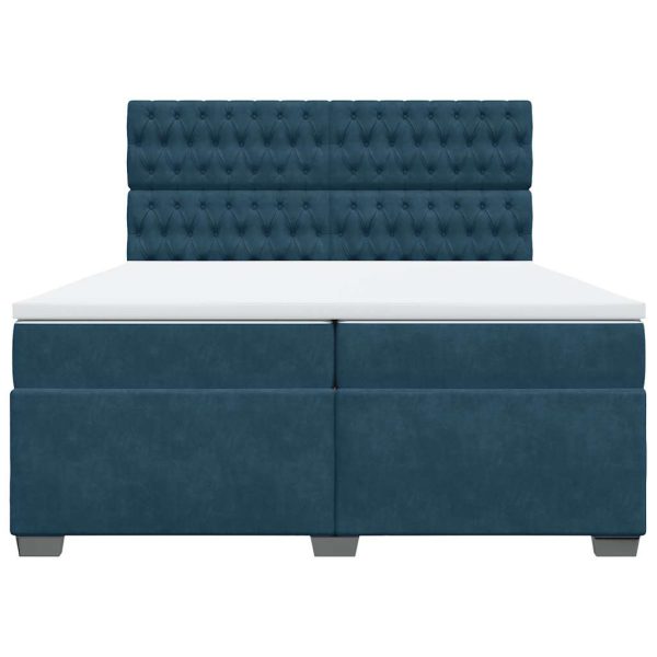Pat box spring cu saltea, albastru, 200×200 cm, catifea