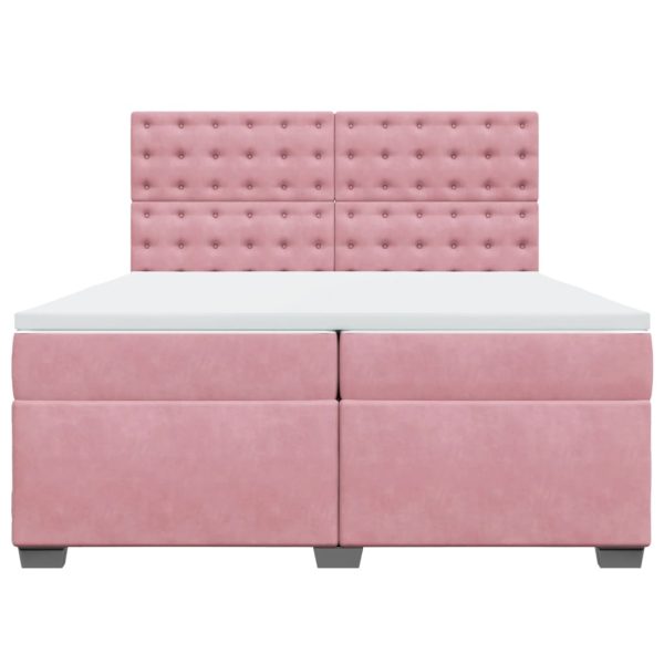 Pat box spring cu saltea, roz, 200×200 cm, catifea