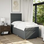 Pat box spring cu saltea, gri închis, 80×200 cm, textil