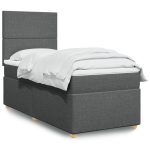 Pat box spring cu saltea, gri închis, 80×200 cm, textil