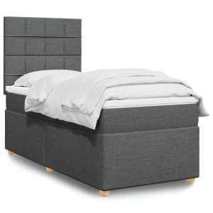 Pat box spring cu saltea, gri închis, 80×200 cm, textil