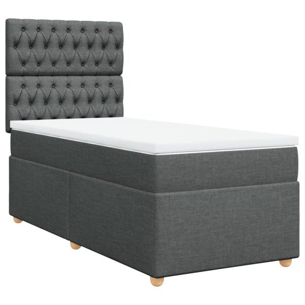 Pat box spring cu saltea, gri închis, 80×200 cm, textil