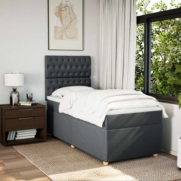 Pat box spring cu saltea, gri închis, 80×200 cm, textil