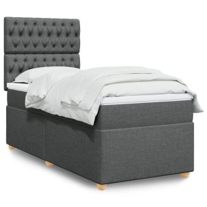 Pat box spring cu saltea, gri închis, 80×200 cm, textil