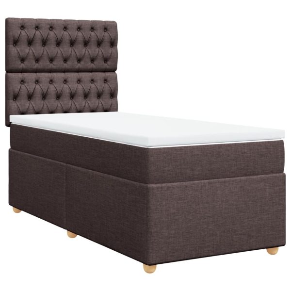 Pat box spring cu saltea, maro închis, 80×200 cm, textil