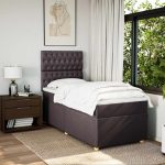 Pat box spring cu saltea, maro închis, 80×200 cm, textil