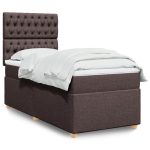 Pat box spring cu saltea, maro închis, 80×200 cm, textil