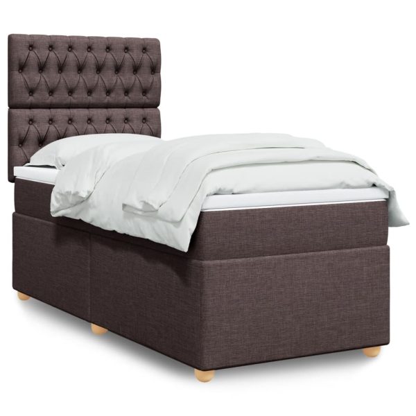 Pat box spring cu saltea, maro închis, 80×200 cm, textil