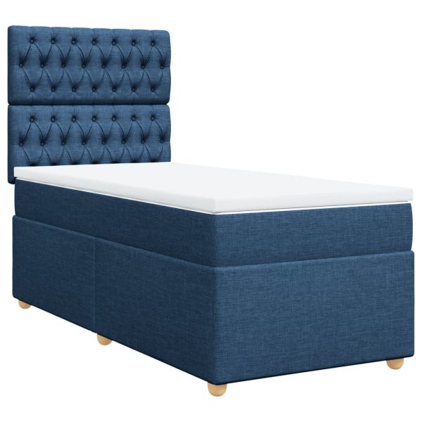 Pat box spring cu saltea, albastru, 80×200 cm, textil
