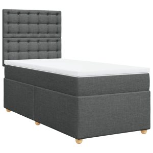 Pat box spring cu saltea, gri închis, 80×200 cm, textil
