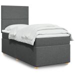 Pat box spring cu saltea, gri închis, 90×190 cm, textil