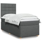 Pat box spring cu saltea, gri închis, 90×190 cm, textil