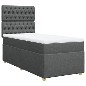 Pat box spring cu saltea, gri închis, 90×190 cm, textil