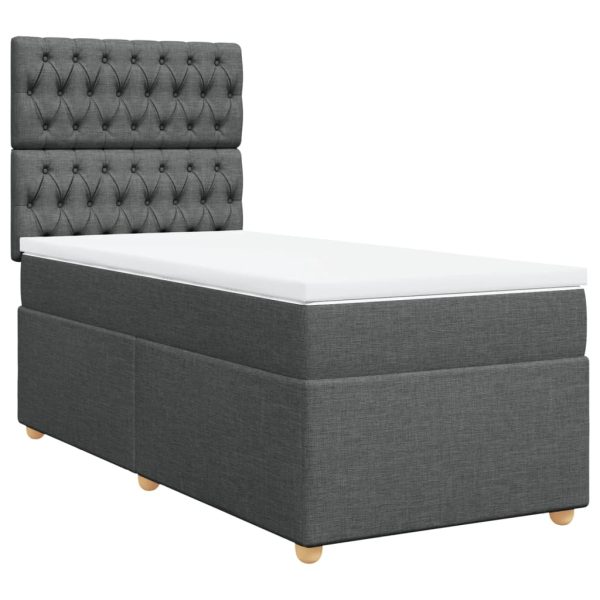 Pat box spring cu saltea, gri închis, 90×190 cm, textil