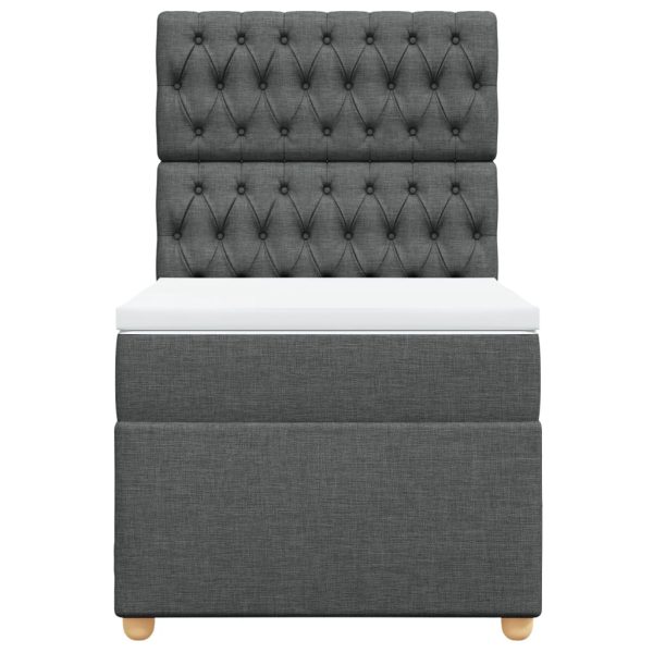 Pat box spring cu saltea, gri închis, 90×190 cm, textil