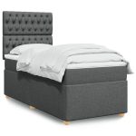 Pat box spring cu saltea, gri închis, 90×190 cm, textil
