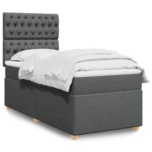 Pat box spring cu saltea, gri închis, 90×190 cm, textil