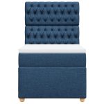 Pat box spring cu saltea, albastru, 90×190 cm, textil