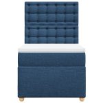 Pat box spring cu saltea, albastru, 90×190 cm, textil
